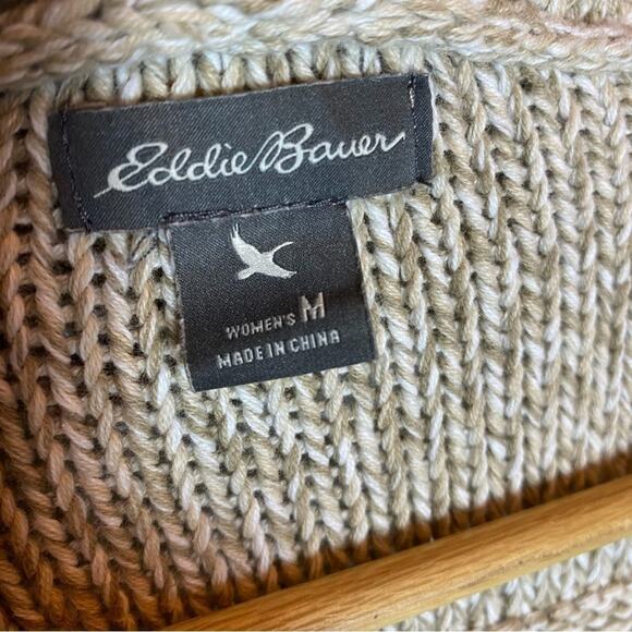 Eddie Bauer Cardigan Woman’s Medium Crochet Open Front Oatmeal Cottagecore - Picture 3 of 5